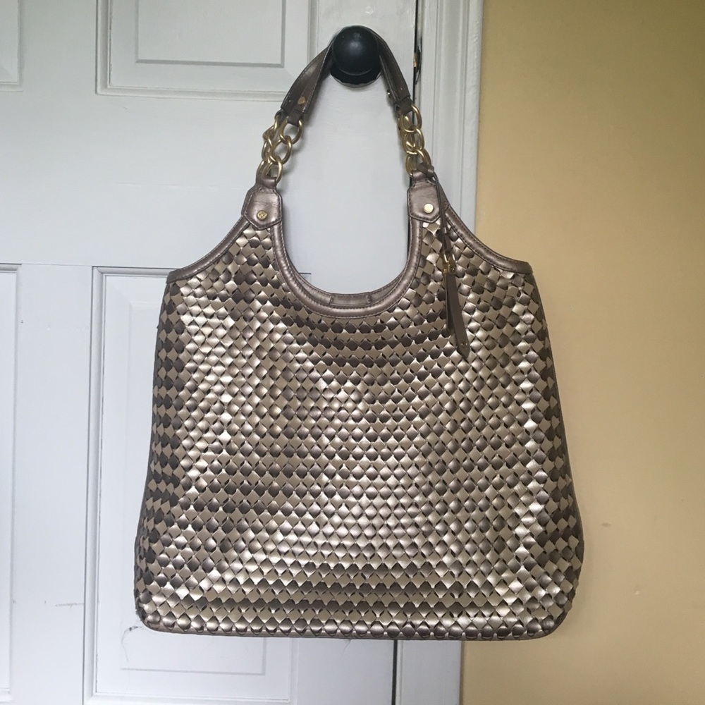 Cole Haan Metallic Woven Tote Bag - Gold